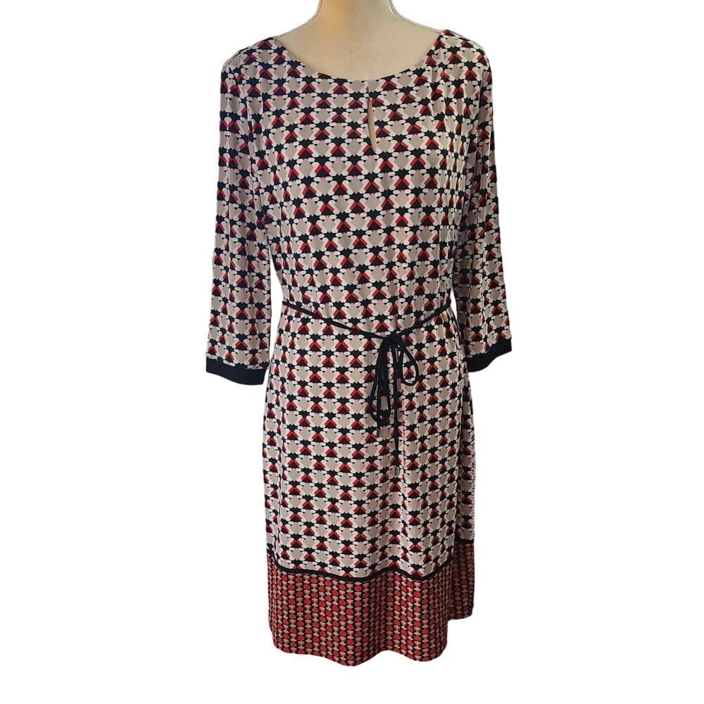 Liz Claiborne Geo Multicolored 3/4 Sleeve Knee Length Dress Size Large